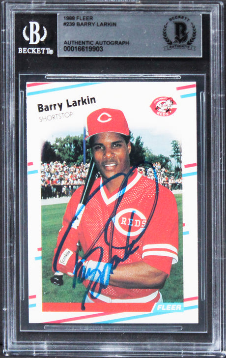 Reds Barry Larkin Authentic Signed 1988 Fleer Rookie #239 Card BAS Slabbed