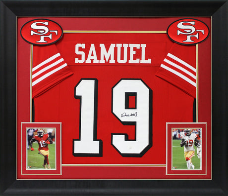 Deebo Samuel Authentic Signed Red Pro Style Framed Jersey w/ Drop Shadow JSA