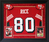 49ers Jerry Rice Signed Red Mitchell & Ness Framed Jersey w/ Dropshadow Fanatics