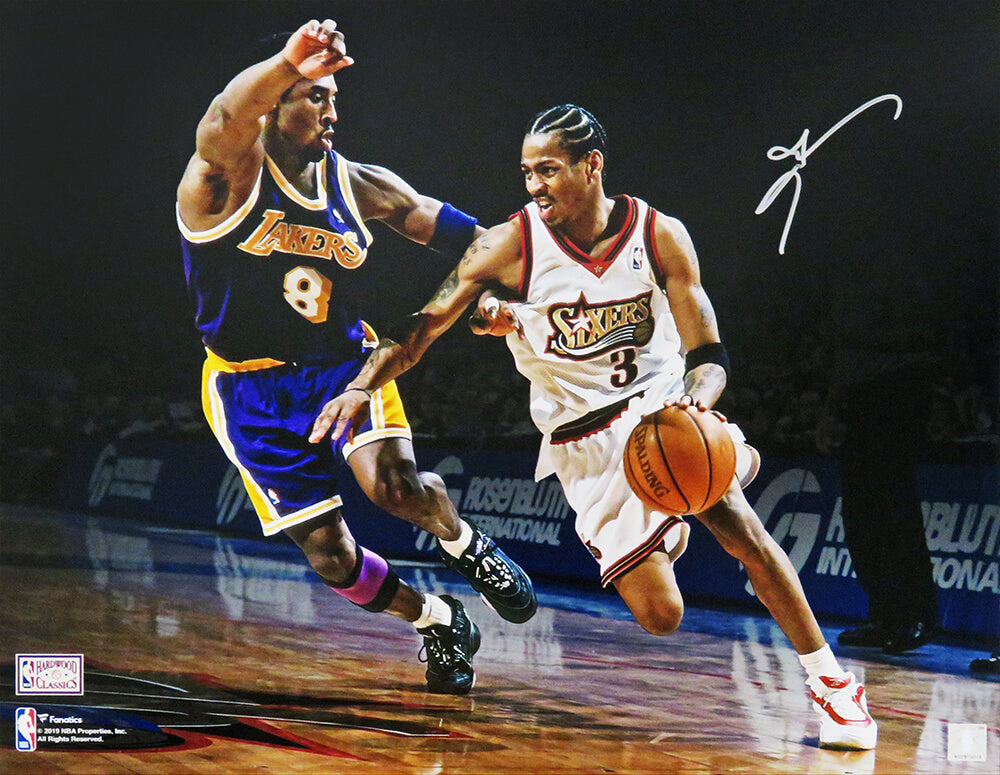 Allen Iverson Signed Philadelphia 76ers Action vs Kobe Bryant Spotlight 16x20 Photo