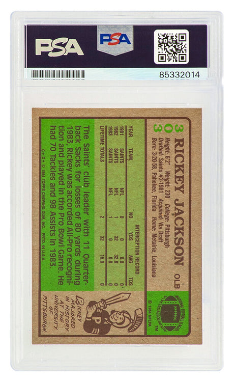 Rickey Jackson Signed New Orleans Saints 1984 Topps Rookie Football Card #303 w/HOF 2010 (PSA Encapsulated)