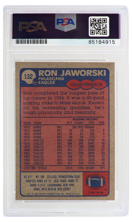 Ron Jaworski Signed Philadelphia Eagles 1985 Topps Football Trading Card #132 - (PSA Encapsulated)