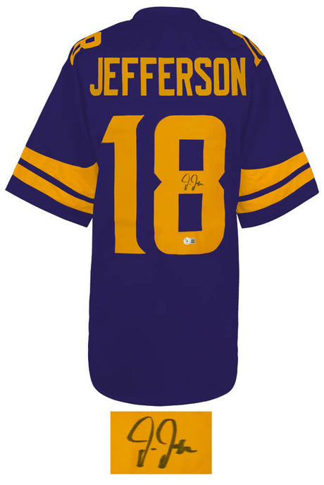 Justin Jefferson Signed Purple Color Rush Custom Football Jersey - (Beckett)