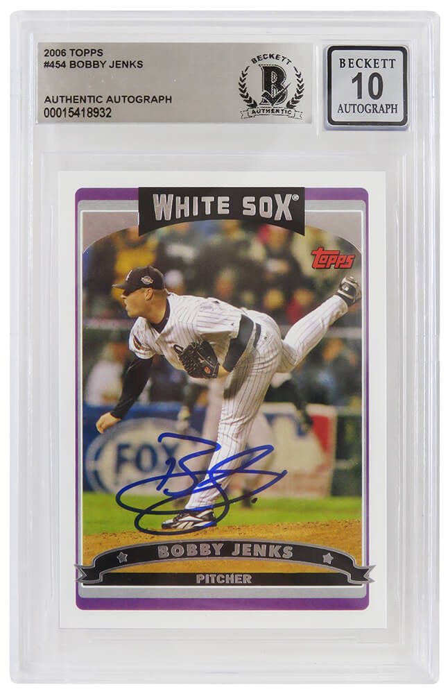 Bobby Jenks Signed White Sox 2006 Topps Baseball Card #454 - (Beckett - Auto Grade 10)