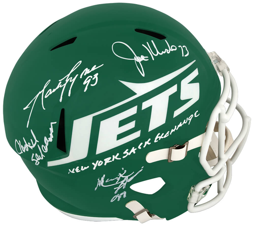 New York Sack Exchange Signed New York Jets Green T/B Riddell Full Size Speed Replica Helmet w/Sack Exchange