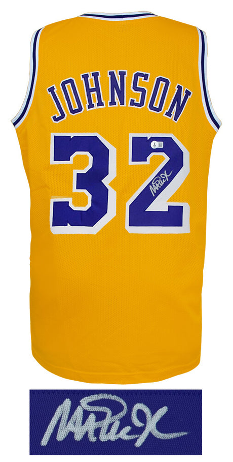 Magic Johnson Gold T/B Custom Basketball Jersey - (Beckett COA)