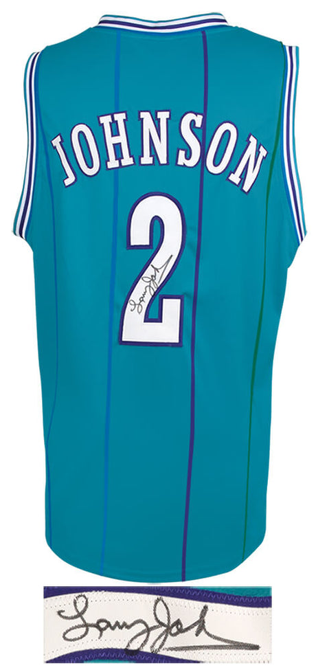 Larry Johnson Signed Teal Throwback Custom Basketball Jersey