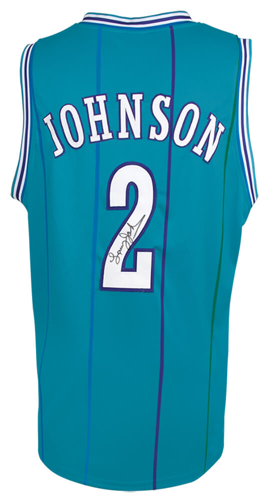 Larry Johnson Signed Teal Throwback Custom Basketball Jersey