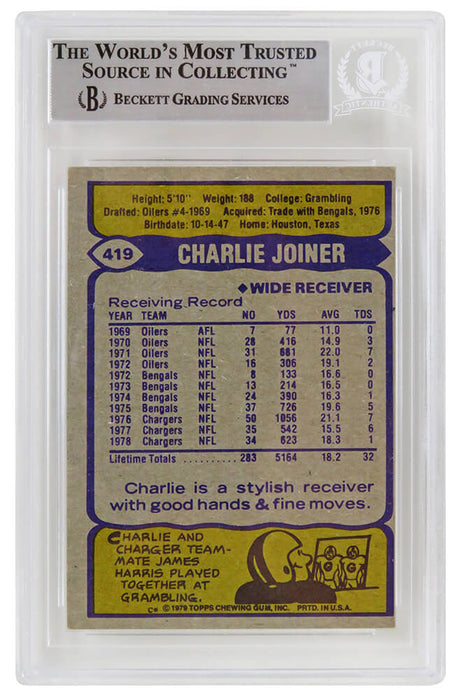 Charlie Joiner Signed San Diego Chargers 1979 Topps Football Trading Card #419 - (Beckett Encapsulated)