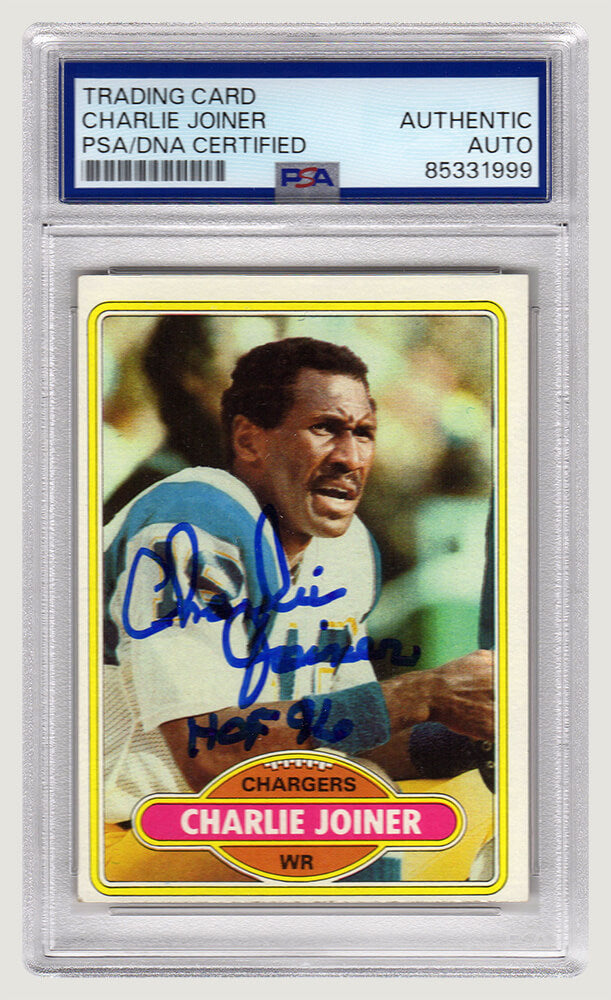 Charlie Joiner Signed San Diego Chargers 1980 Topps Football Trading Card #28 w/HOF'96 - (PSA Encapsulated)