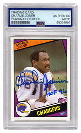 Charlie Joiner Signed San Diego Chargers 1984 Topps Football Trading Card #181 w/HOF'96 - (PSA Encapsulated)