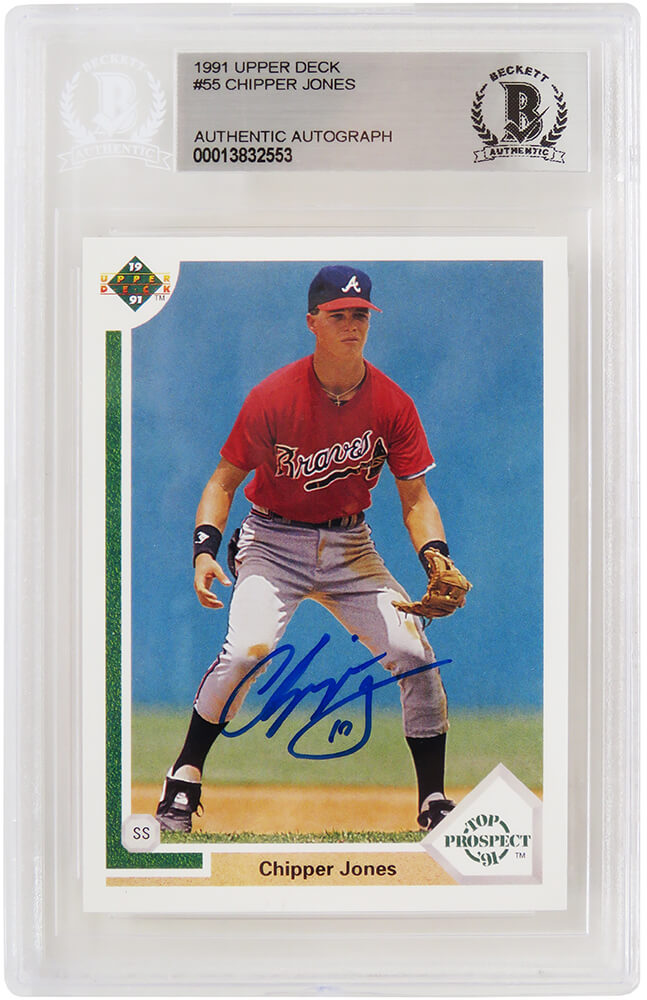 Chipper Jones Signed Atlanta Braves 1991 Upper Deck Rookie Baseball Card #55 - (Beckett Encapsulated)