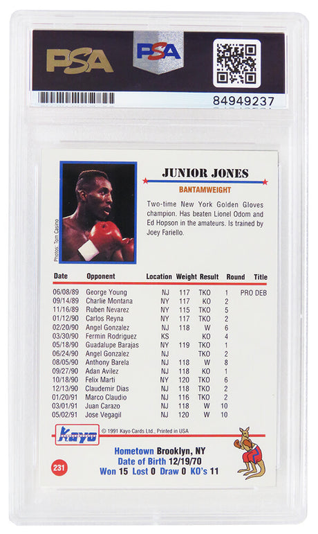 Junior Jones Signed 1991 Kayo Boxing Trading Card #231 w/Poison - (PSA Encapsulated)