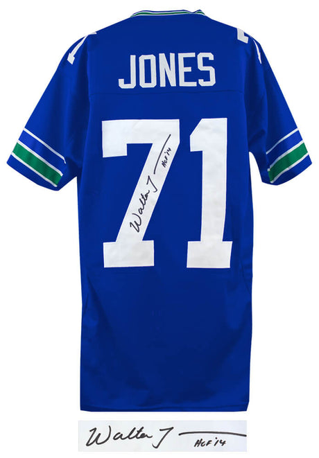 Walter Jones Signed Blue Throwback Custom Football Jersey w/HOF'14