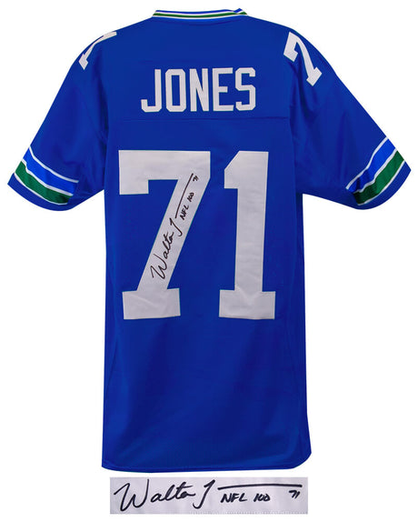 Walter Jones Signed Blue Throwback Custom Football Jersey w/NFL 100