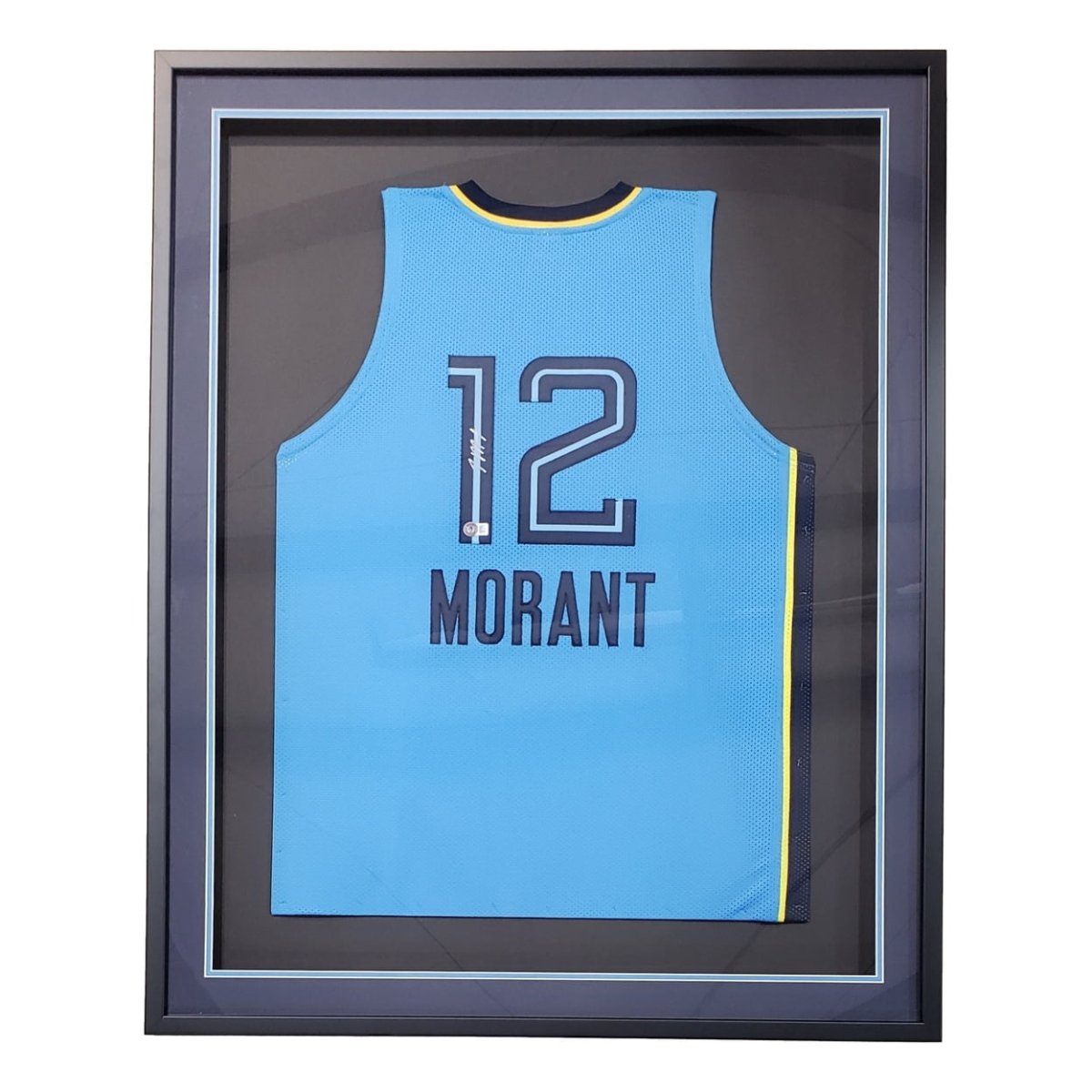 Ja Morant Memphis Signed Framed Navy Blue Basketball Jersey BAS - Sports Integrity