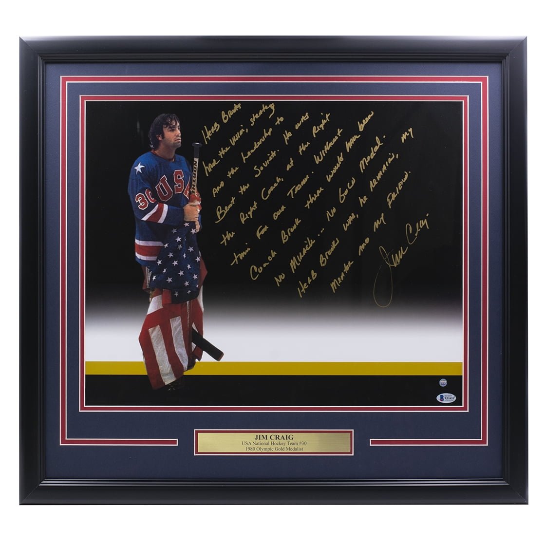 Jim Craig Signed Framed 16x20 Team USA Story Spotlight Photo Steiner BAS - Sports Integrity