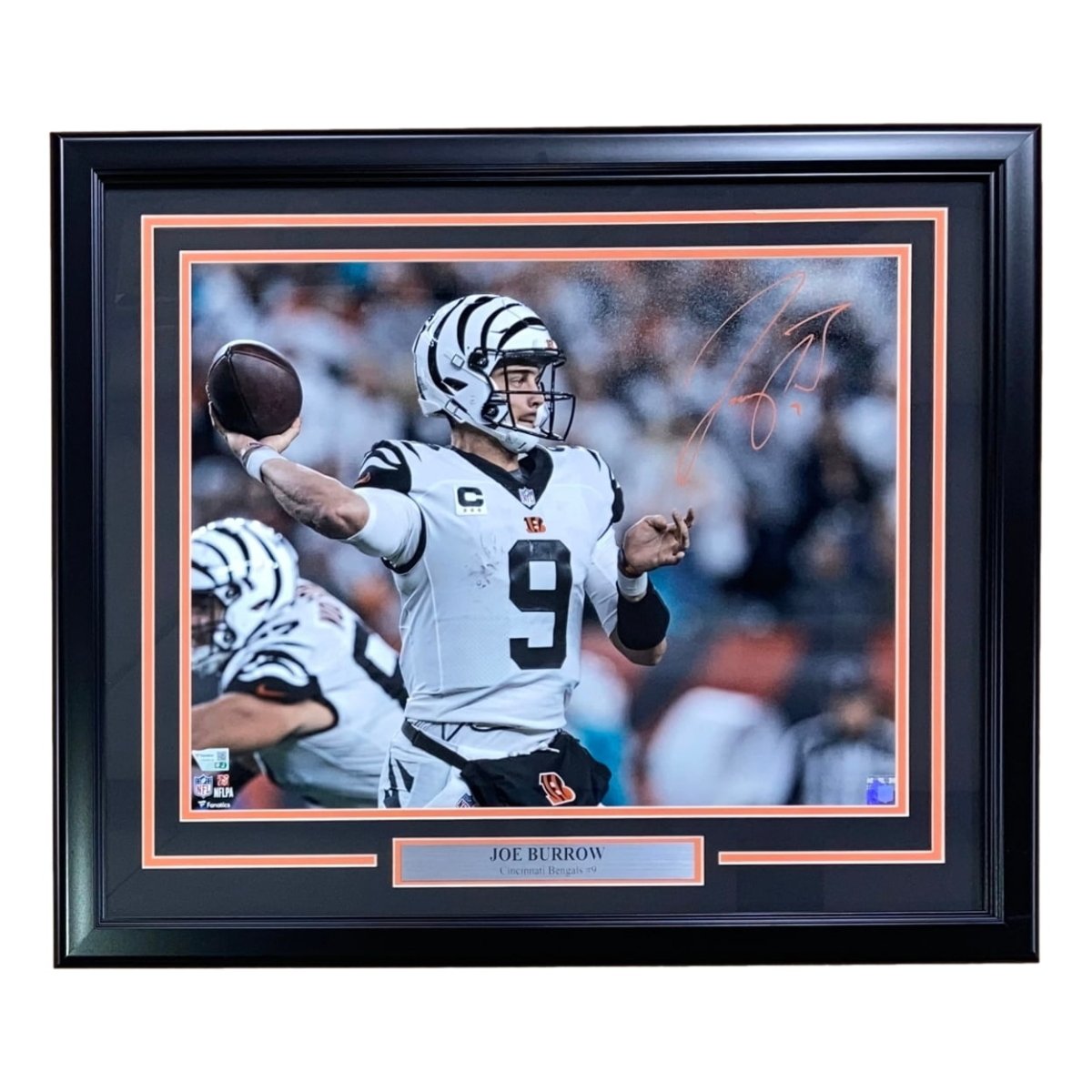 Joe Burrow Signed Framed 16x20 Cincinnati Bengals White Jersey Photo Fanatics - Sports Integrity