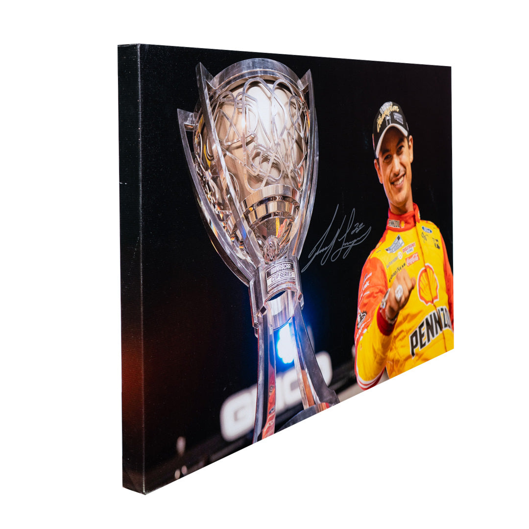 Joey Logano Autographed 2022 NASCAR Championship Trophy Canvas 20x30