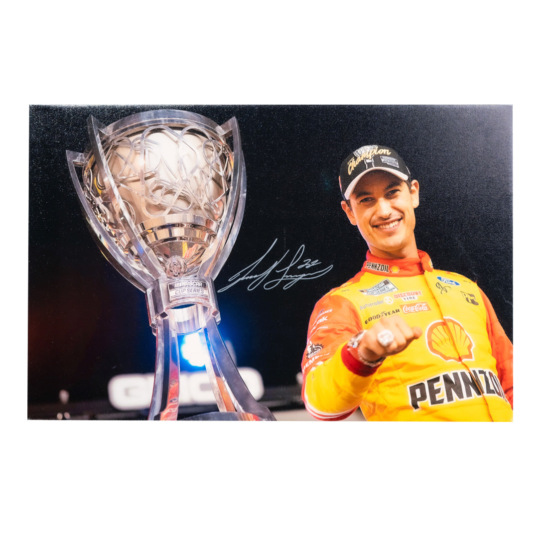 Joey Logano Autographed 2022 NASCAR Championship Trophy Canvas 20x30