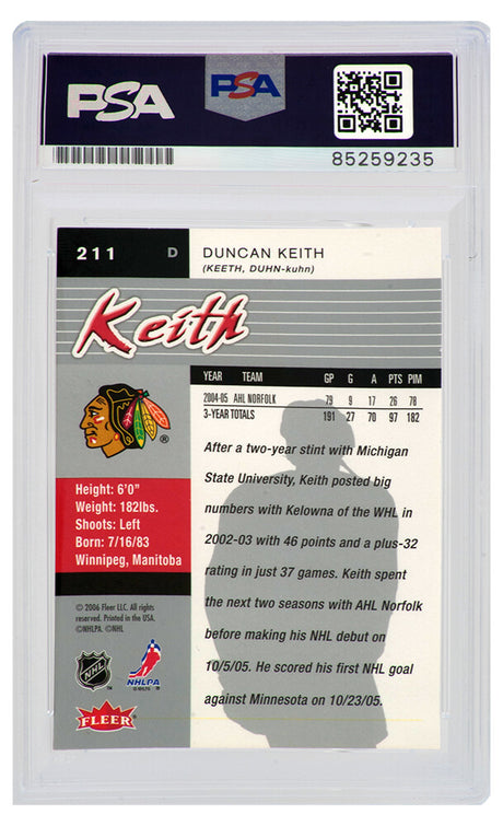 Duncan Keith Signed Chicago Blackhawks 2006 Fleer Ultra Hockey Rookie Trading Card #211 - (PSA Encapsulated)