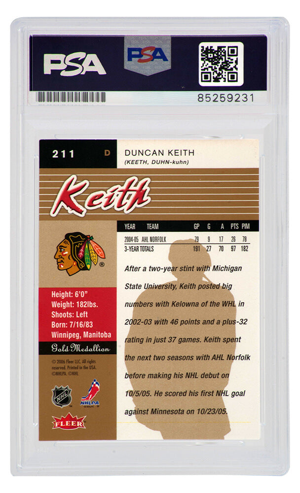 Duncan Keith Signed Blackhawks 2006 Fleer Ultra Gold Medallion Hockey Rookie Card #211 - (PSA Encapsulated)