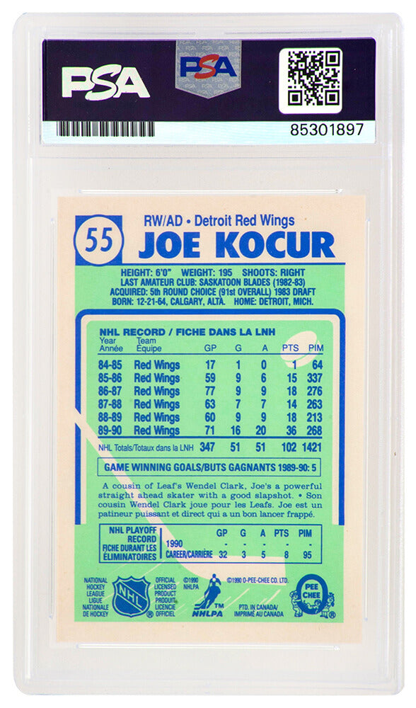 Joe Kocur Signed Detroit Red Wings 1990-91 O-Pee-Chee Hockey Trading Card #550 - (PSA Encapsulated)