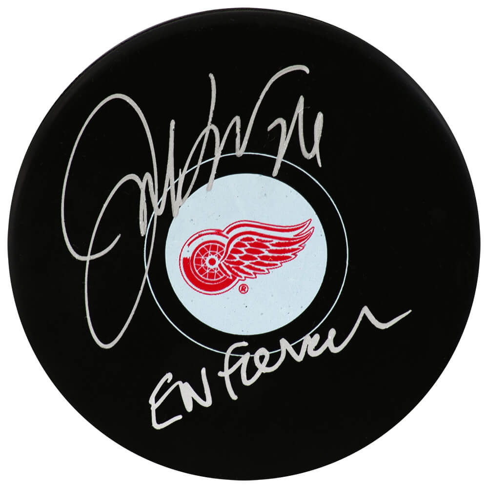 Joe Kocur Signed Detroit Red Wings Logo Hockey Puck w/Enforcer