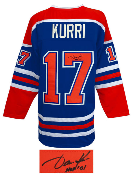 Jari Kurri Signed Blue Throwback Custom Hockey Jersey w/HOF'01