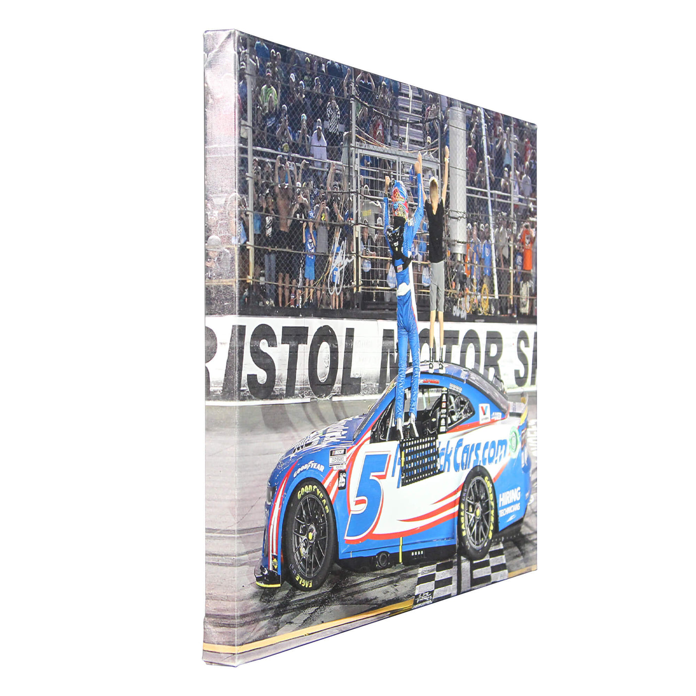 Kyle Larson & Owen Larson Signed 2024 Bristol Win Back View 22x32 Canvas Photo (PA)