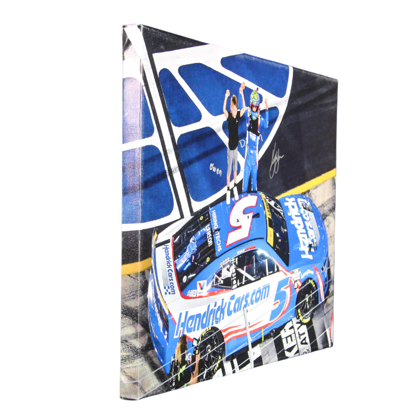 Kyle Larson & Owen Larson Signed 2024 Bristol Win Front View 22x32 Canvas Photo (PA)