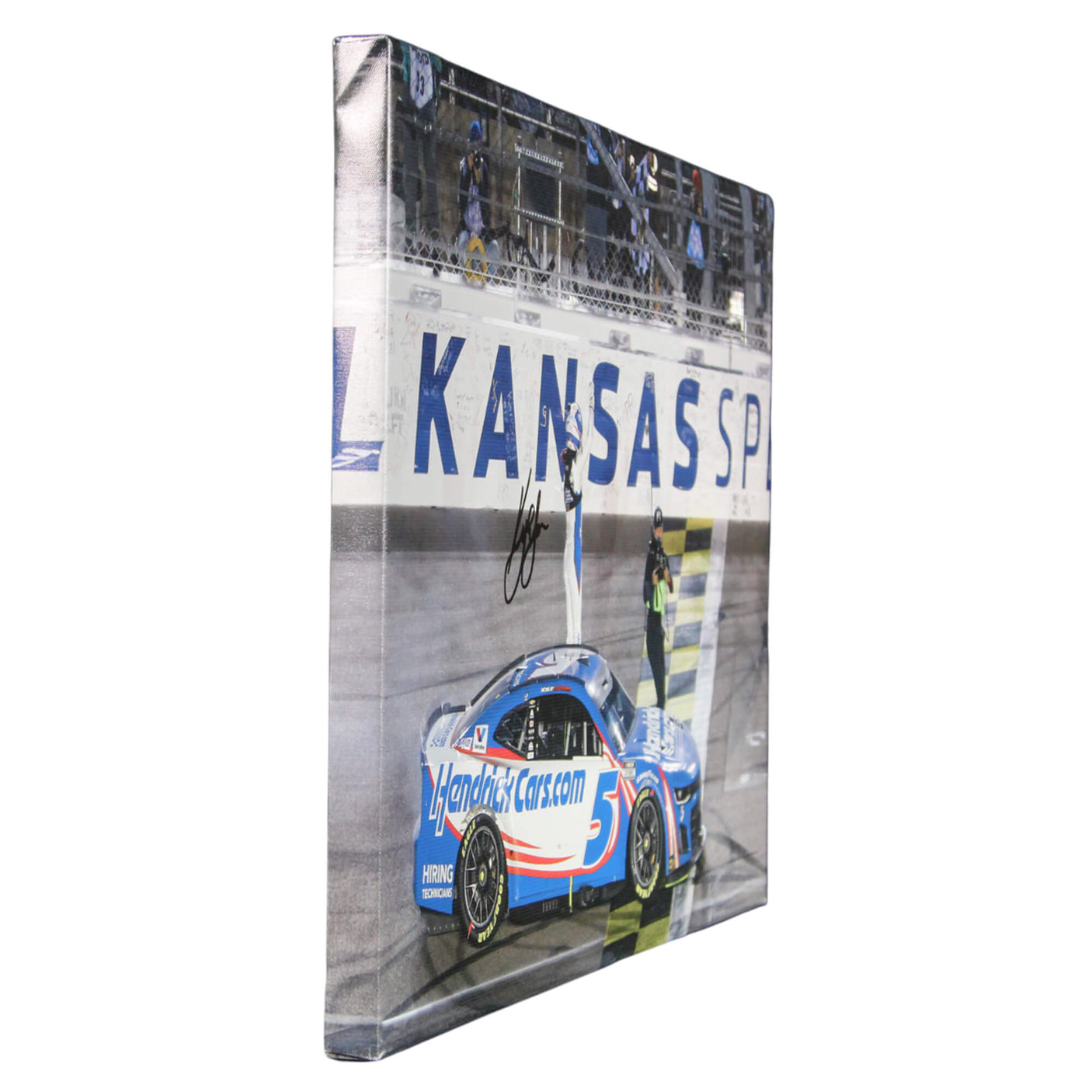 Kyle Larson Signed 2024 AdventHealth 400 .001 Win Celebration Back View 22x32 Canvas Photo (PA)