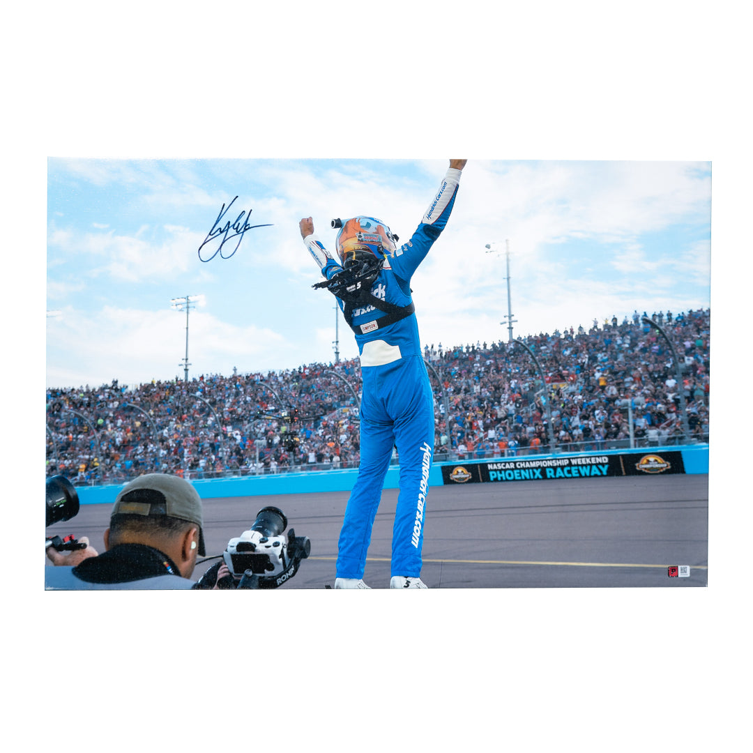 Kyle Larson Signed 2021 NASCAR Cup Champion 20x30 Canvas Photo