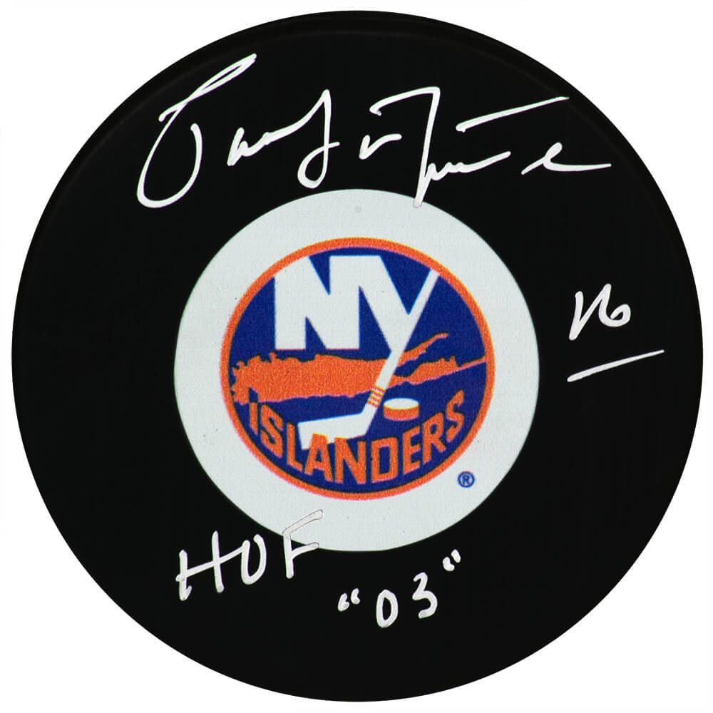 Pat Lafontaine Signed New York Islanders Medium Logo Hockey Puck w/HOF'03