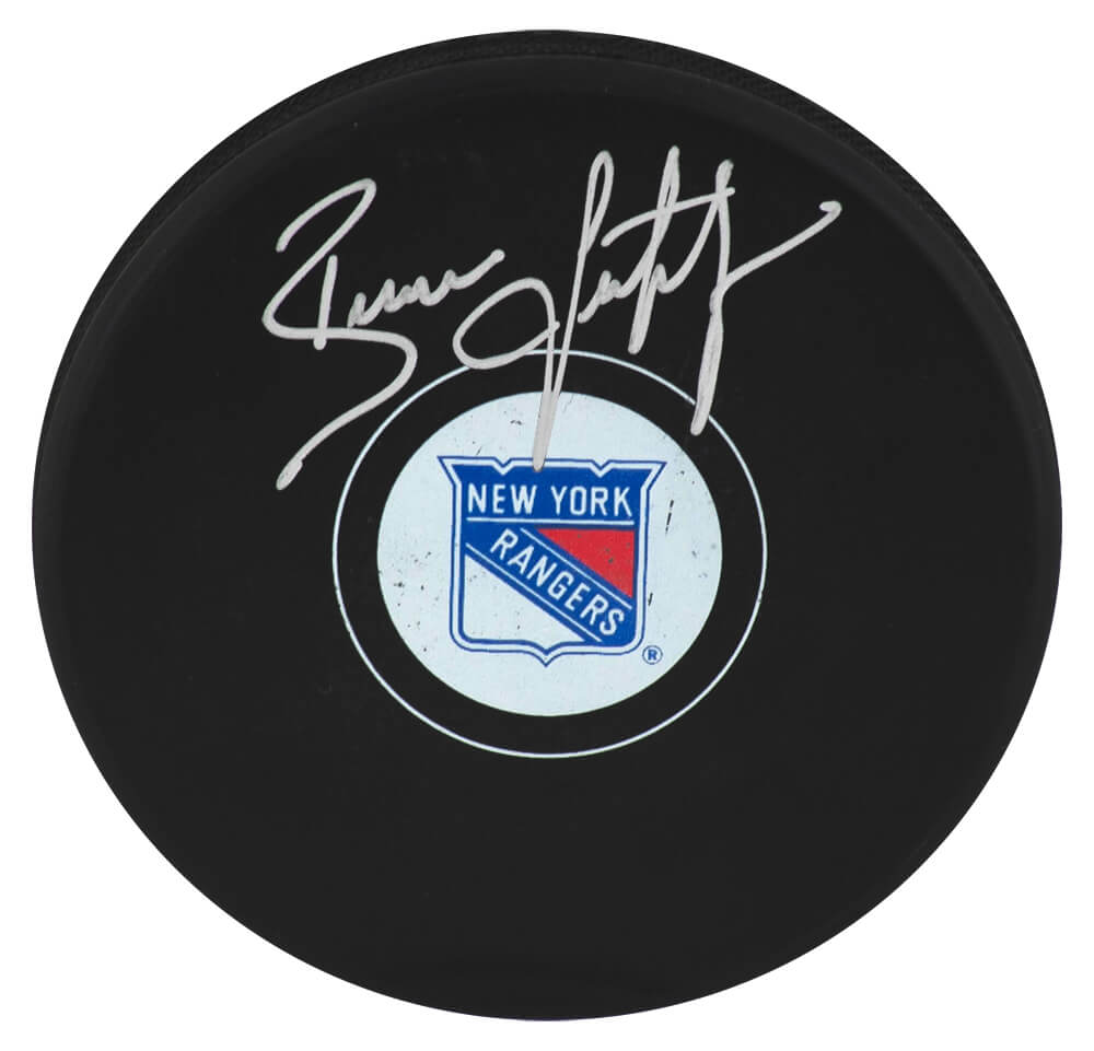 Brian Leetch Signed New York Rangers Logo Hockey Puck