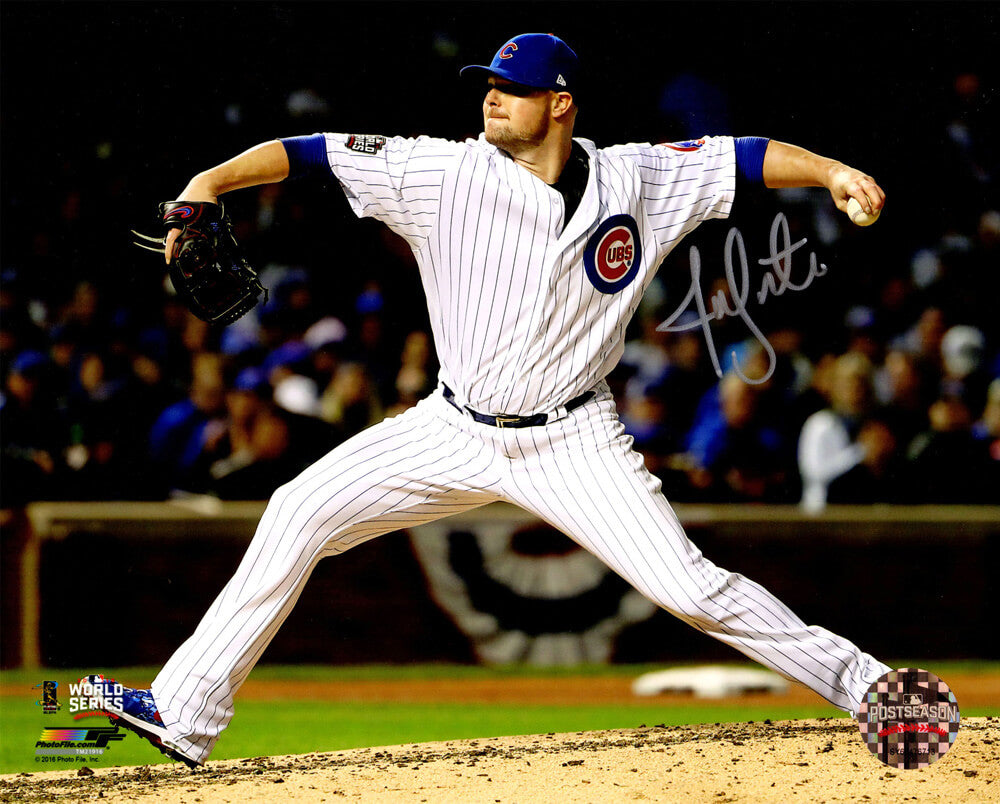 Jon Lester Signed Chicago Cubs 2016 World Series Action 8x10 Photo