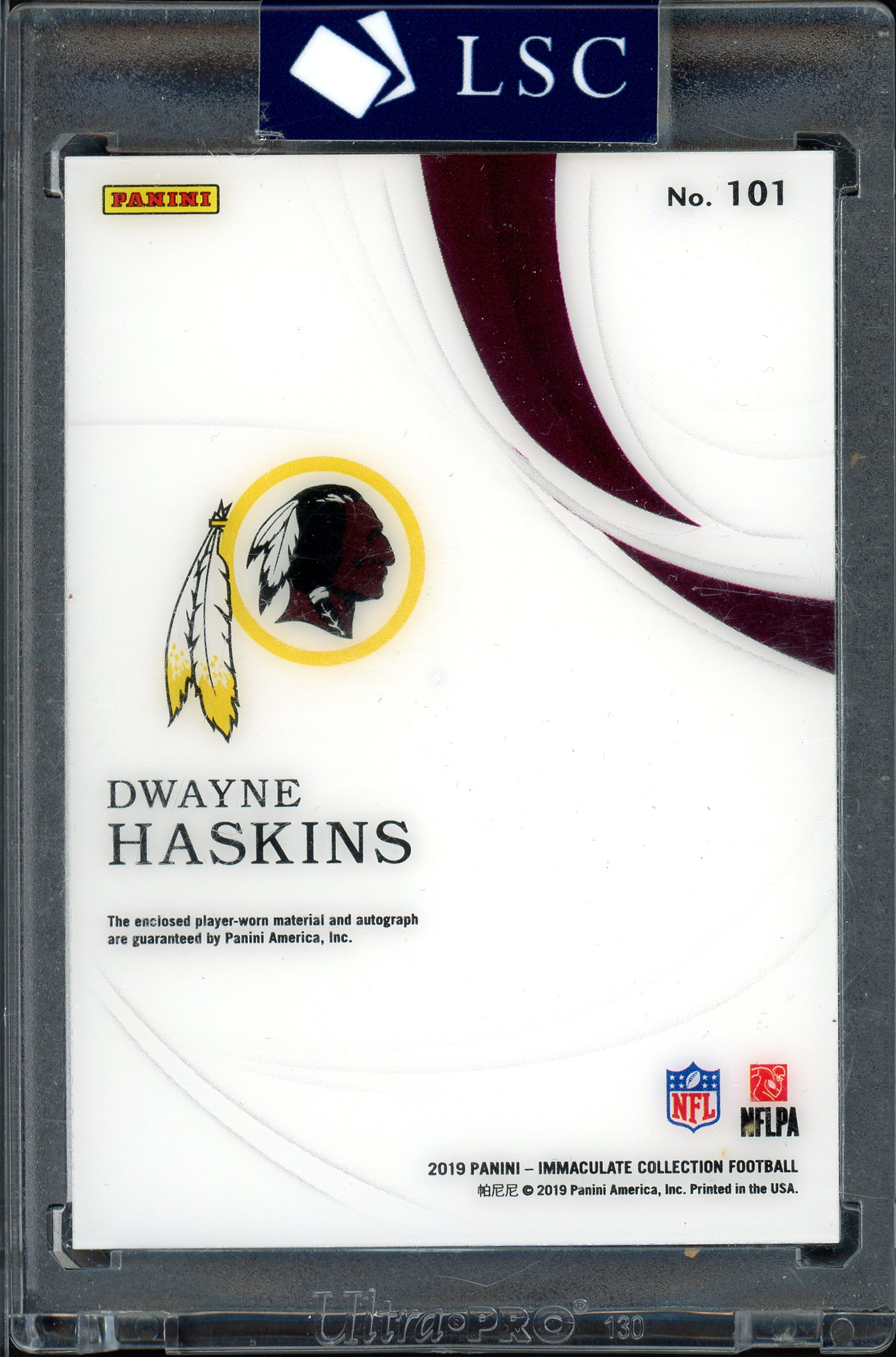 Dwayne Haskins Autographed 2019 Panini Immaculate Collection Rookie Card #101 Washington Redskins Jersey Patch #12/99 SKU #162350