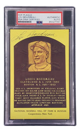 Lou Boudreau Signed 4x6 Cleveland HOF Plaque Card PSA/DNA 85027791 - Sports Integrity