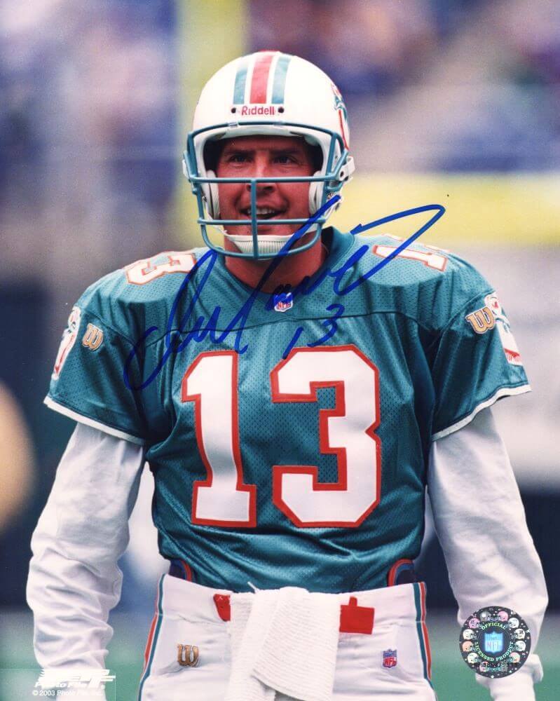 Dan Marino Signed Miami Dolphins Teal Jersey Close Up 8x10 Photo