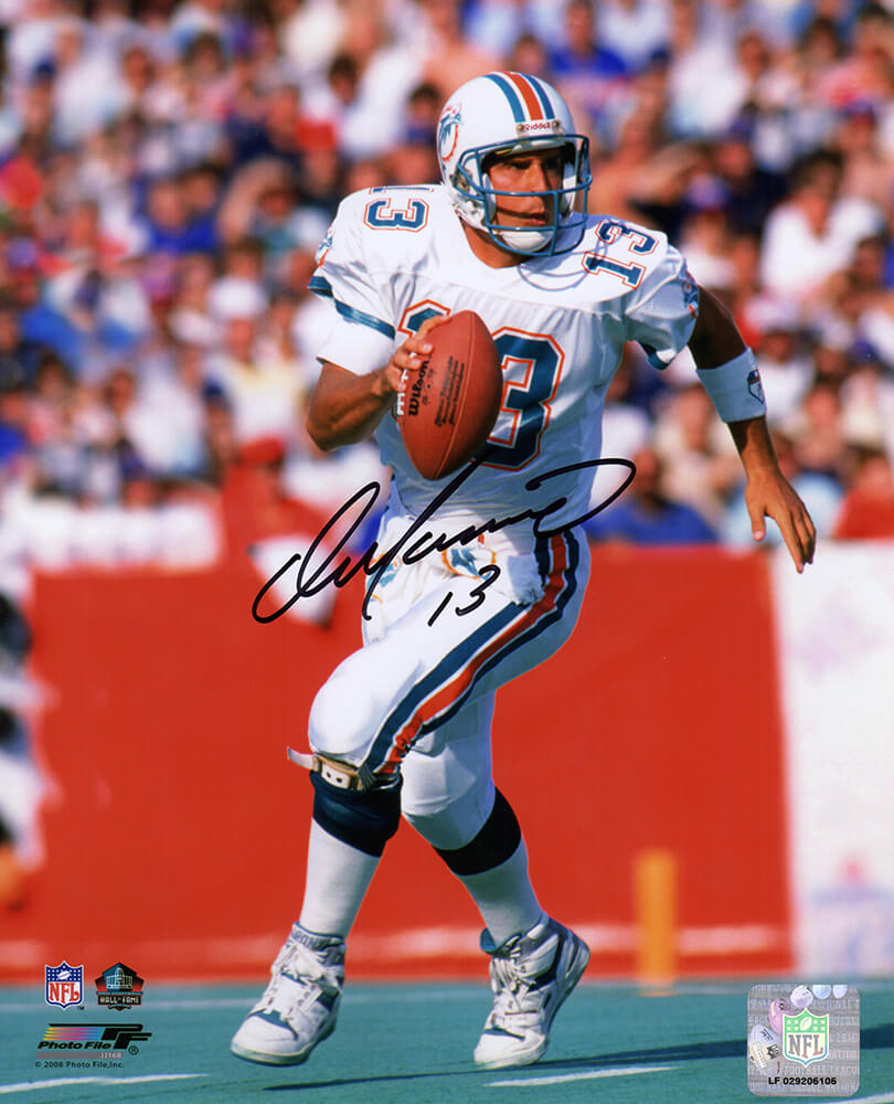 Dan Marino Signed Miami Dolphins Roll Out White Jersey Action 8x10 Photo