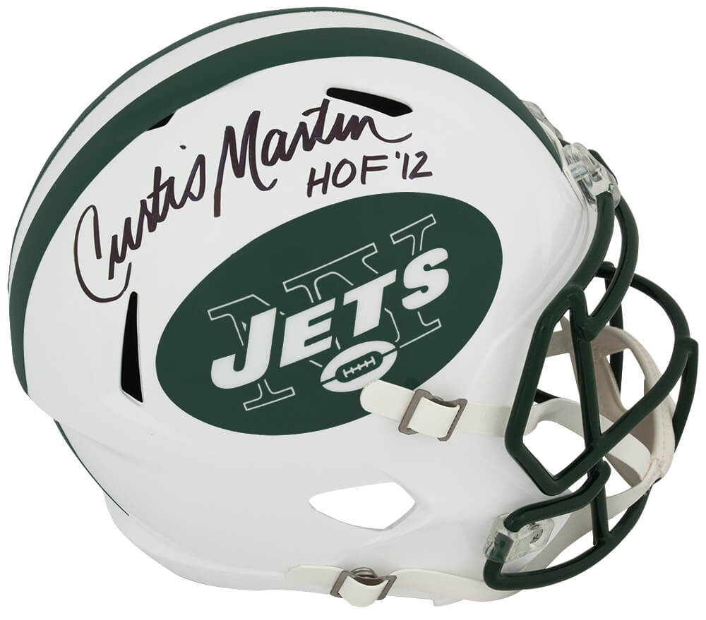 Curtis Martin Signed New York Jets White Throwback Riddell Full Size Speed Replica Helmet w/HOF'12