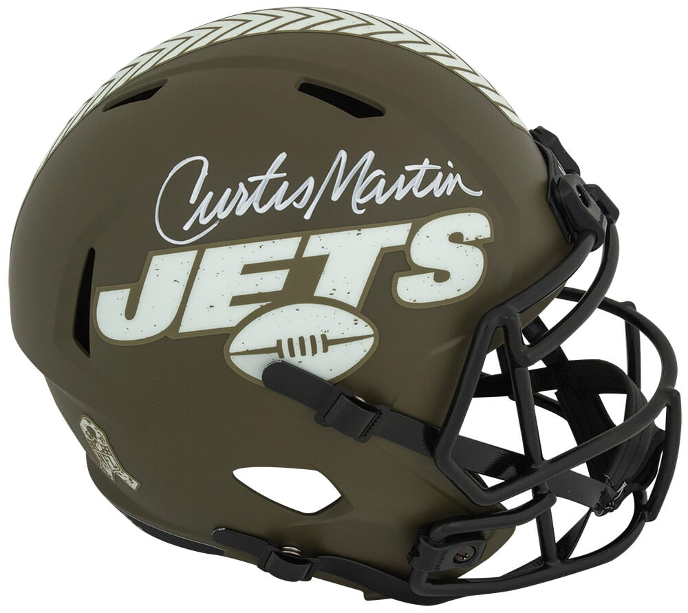 Curtis Martin Signed New York Jets Salute to Service Riddell Full Size Speed Replica Helmet