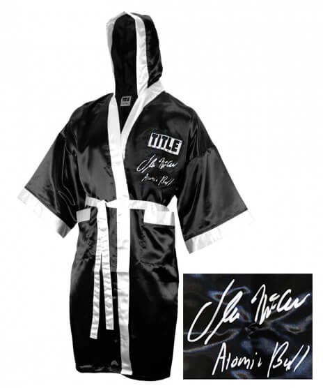 Oliver McCall Signed Title Black Boxing Robe w/Atomic Bull