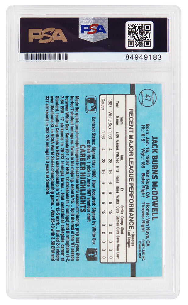 Jack McDowell Signed Chicago White Sox 1988 Donruss Rate Rookie Baseball Card #47 - (PSA Encapsulated)