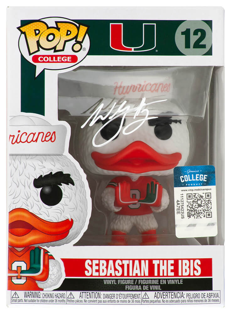 Willis McGahee Signed Miami Hurricanes NCAA 'Sebastian The Ibis' Mascot Funko Pop Doll #12