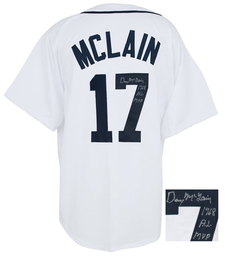 Denny McLain Signed White Throwback Custom Baseball Jersey w/1968 AL MVP