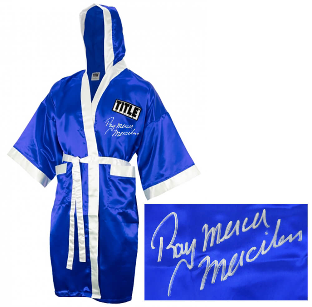 Ray Mercer Signed Title Blue With White Trim Boxing Robe w/Merciless