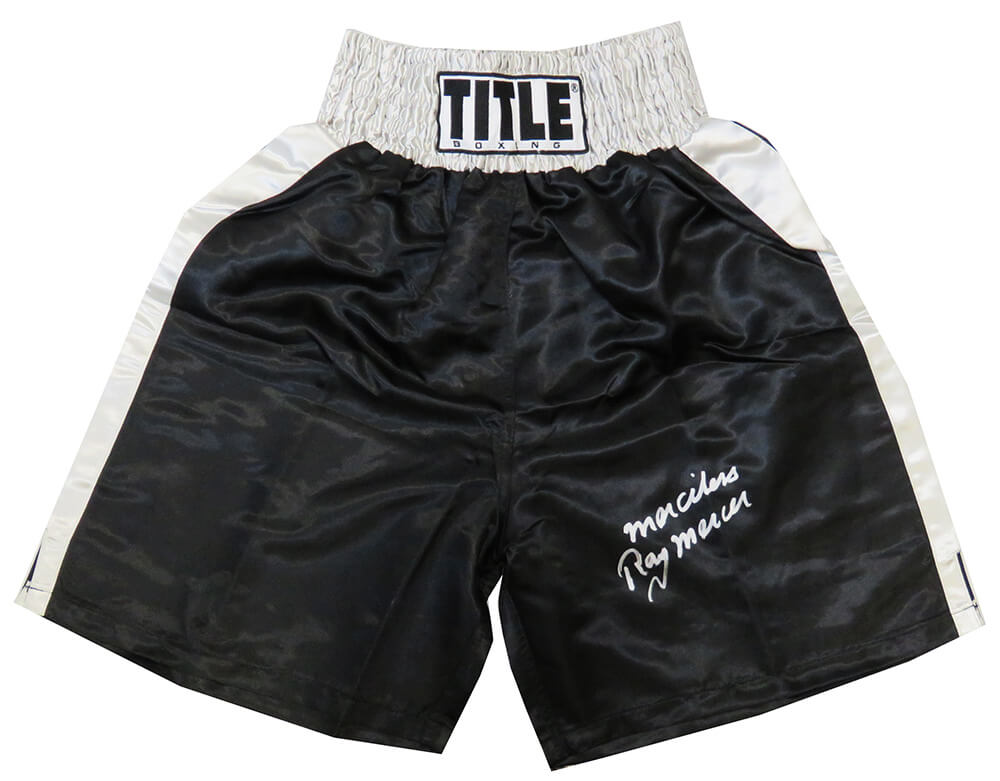 Ray Mercer Signed Title Black With Silver Waist Boxing Trunks w/Merciless