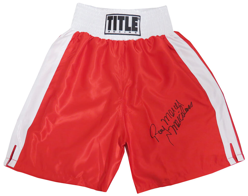 Ray Mercer Signed Title Red With White Trim Boxing Trunks w/Merciless