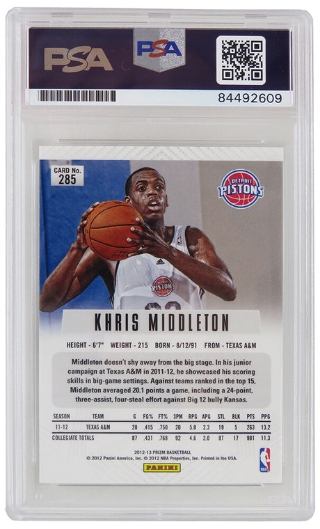 Khris Middleton Signed Detroit Pistons 2012 Panini Prizm Rookie Card #285 (PSA/DNA Encapsulated - Auto Grade 10)